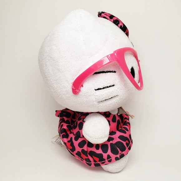 Ty Sanrio Hello Kitty Pink Glasses with Pink & Black Leopard Print Outfit Plush - Picture 8 of 10